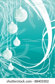 Vector green Christmas background with waves and christmas balls