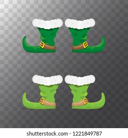 vector green christmas elf shoes collection icon isolated on transparent background. vector funky green cartoon boots set