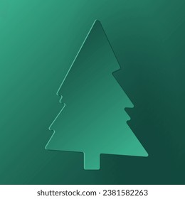 Vector green  christmas paper cut 3d tree on turquoise colored background. Xmas design elements for presentation, banner, cover, web, flyer, card, sale, poster, slide and social media	