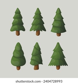 Vector Green Christmas Tree Element Set
