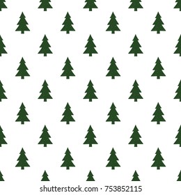 Vector green christmas tree seamless pattern. Merry Christmas and happy new year greeting card backdrop design. Retro hand drawn flat art on white background.