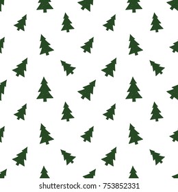 Vector green christmas tree seamless pattern. Merry Christmas and happy new year greeting card backdrop design. Retro hand drawn flat art on white background.