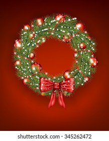 Vector green christmas wreath with decoration. EPS 10, contains transparency.