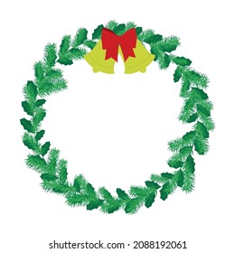 vector green christmas wreath. flat image of a wreath of fir branches and berries