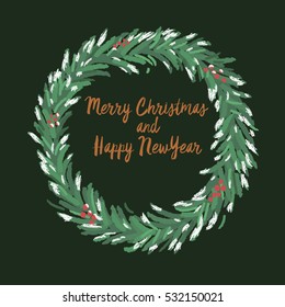 vector green christmas wreath, global colors
