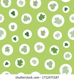 Vector green circle leaf Champagne and Wine Collection seamless pattern background. Featuring grape vine leaves within a modern geometric repeating tile. Good for hospitality decor and stationary.