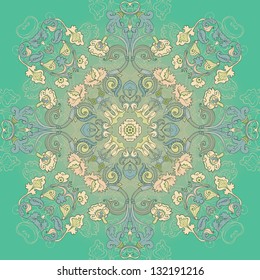 Vector Green Circle ornament. Ornamental round lace pattern, circle background.