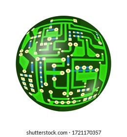 Vector Green Circuit Board Isolated on White Background. Flat Design. Modern Computer Technology Background. Modern Sphere. High Tech Printed Symbol.