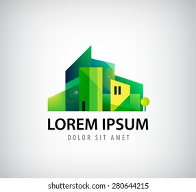 vector green city, buildings icon, logo isolated