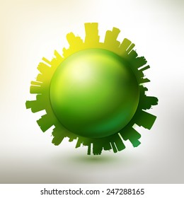 Vector green city  button. Abstract touristic, ecology, season concept.  Fresh summer city label.