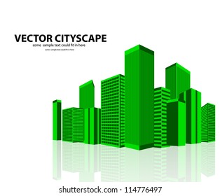 Vector green city with reflection