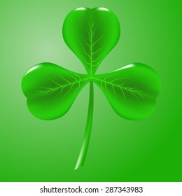 Vector Green Clover Isolated on Green Background. Symbol of  St. Patricks Day. Irish Shamrock Icon.