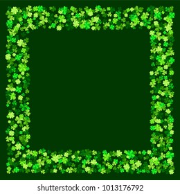 Vector green clover leaves greeting card background for Saint Patrick`s Day in flat style