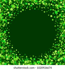 Vector green clover leaves greeting card background for Saint Patrick`s Day in flat style