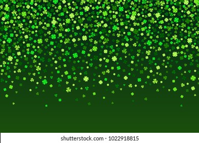 Vector green clover leaves greeting card background for Saint Patrick`s Day in flat style