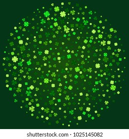 Vector green clover leaves greeting card background for Saint Patrick`s Day in flat style