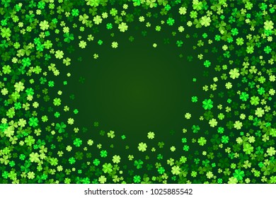 Vector green clover leaves greeting card background for Saint Patrick`s Day in flat style