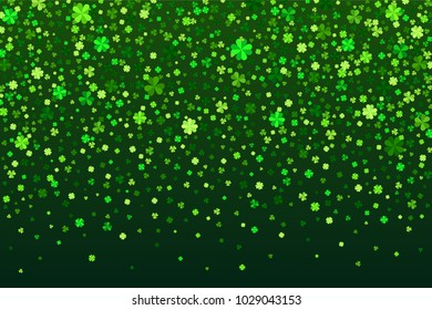 Vector green clover leaves greeting card background for Saint Patrick`s Day in flat style