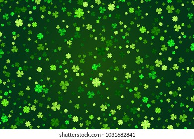 Vector green clover leaves greeting card background for Saint Patrick`s Day in flat style