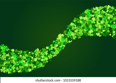 Vector green clover leaves wavy stripe decor element for Saint Patrick`s Day in flat style