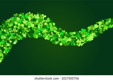 Vector green clover leaves wavy stripe decor element for Saint Patrick`s Day in flat style