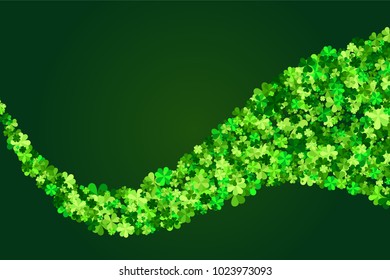 Vector green clover leaves wavy stripe decor element for Saint Patrick`s Day in flat style