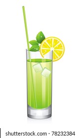 Cóctel verde vectorial con limón y hierbabuena aislado en fondo blanco