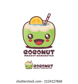 vector green coconut cartoon illustration, with a happy expression, suitable for, logos, prints, stickers, etc, isolated on a white background.