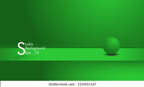 Vector, green color background empty studio space colored desk, display products with copy space for display design content. Authors to advertise products on websites, circles are just sweeteners 