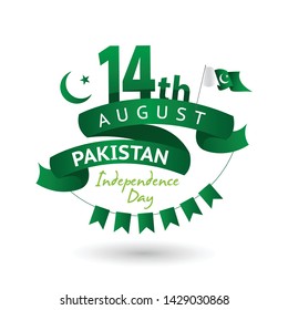 Vector green color Flat design, Illustration of Pakistan flag and  independence day design . 14th August Pakistan Independence Day concept.