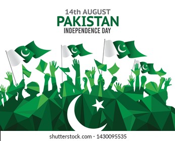 Vector green color Flat design, Illustration of Pakistan Icons and Flag. 14th August Pakistan Independence Day concept.