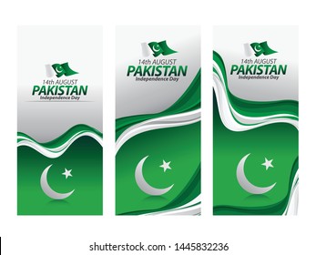 Vector green color Flat design, Illustration of Pakistan Icons and Flag for poster. 14th August Pakistan Independence Day concept.