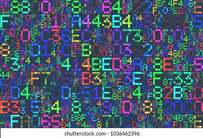 Vector green color hexadecimal code text decorative abstract black background pattern to poster or print