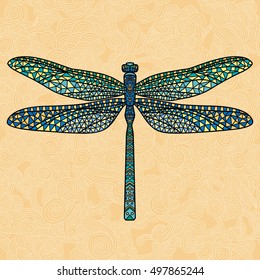 Vector green color isolated dragonfly.