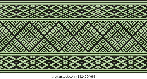 Vector green color seamless Belarusian national ornament. Ethnic endless black border, Slavic peoples frame. 