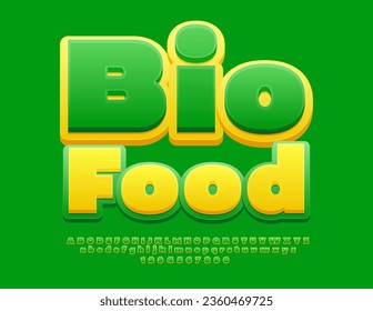 Vectorgrünes Konzept Bio Food mit modernen Alphabet Letters and Numbers Set. Helle, feine Schriftart