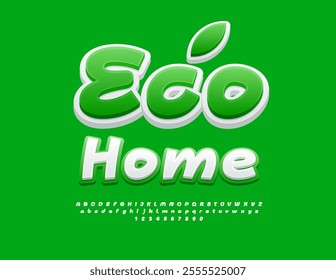 Vector green concept Eco Home. White handwritten Font. Decorative Alphabet Letters, Numbers and Symbols set