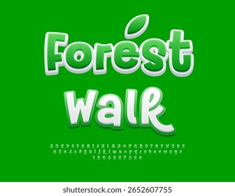 Vetor Green conceito Forest Walk. Fonte branca brilhante e verde. Letras e Números Criativos em Alfabeto Manuscrito.