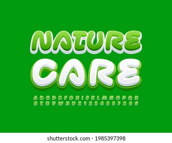 Vector green concept Nature Care with Handwritten Font. Creative Alphabet Letters and Numbers set
