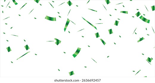 Vector Green confetti png. Golden tinsel, confetti fall from the sky on a White background. Shiny confetti Holiday, birthday, falling paper ribbons, Birthday party decoration