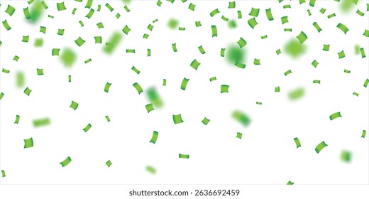Vector Green confetti png. Golden tinsel, confetti fall from the sky on a White background. Shiny confetti Holiday, birthday, falling paper ribbons, Birthday party decoration