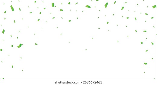 Vector Green confetti png. Golden tinsel, confetti fall from the sky on a White background. Shiny confetti Holiday, birthday, falling paper ribbons, Birthday party decoration