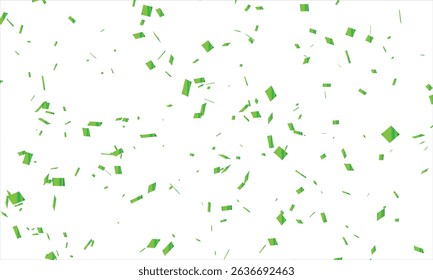 Vector Green confetti png. Golden tinsel, confetti fall from the sky on a White background. Shiny confetti Holiday, birthday, falling paper ribbons, Birthday party decoration