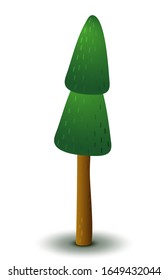 Vector green coniferous tree. Game UI flat. Stylized spruce for logo design, decorating clothes, build 2D games or postcards. Isolated stock illustration on white background.