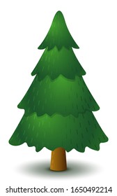 Vektorillustration grüner Nadelbaum. Spiel-UI flach. Stilisierte Fichte für Logo-Design, Dekorationsbekleidung, 2D-Spiele oder Postkarten. Einzige Stockillustration auf weißem Hintergrund.