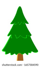 Vector green coniferous tree. Game UI flat. Stylized spruce for logo design, decorating clothes, build 2D games or postcards. Isolated stock illustration on white background.