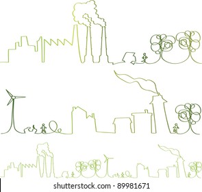 vector - green continuous line with nice hand-drawn vector elements