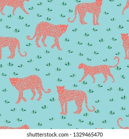 Vector green and coral Leopard print skin seamless pattern background. Perfect for fabric, scrapbooking, wallpaper,stationary projects.
