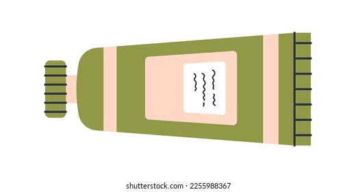 Vector green cream tube in flat design. Beauty and skincare. Daily cosmetic. Tube of cream or toothpaste.