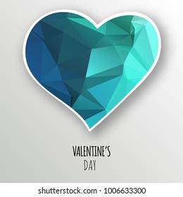 Vector green crystal heart isolated on white background. Geometric rumpled triangular low poly style gradient graphic illustration. Polygonal badge design for your business.